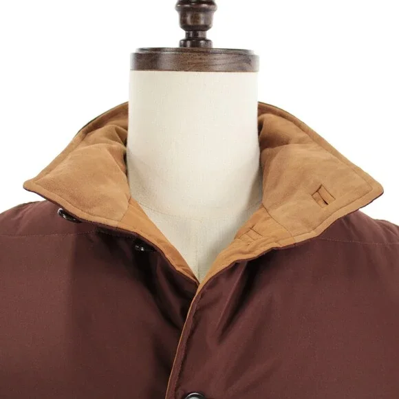 Luciano Barbera NWD Down Puffer Vest Size 50 (US M) in Brown 100% Polyester